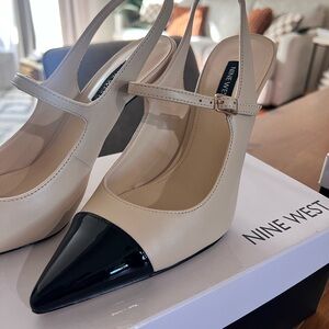 Nine West Cream and Black Pointed Heels